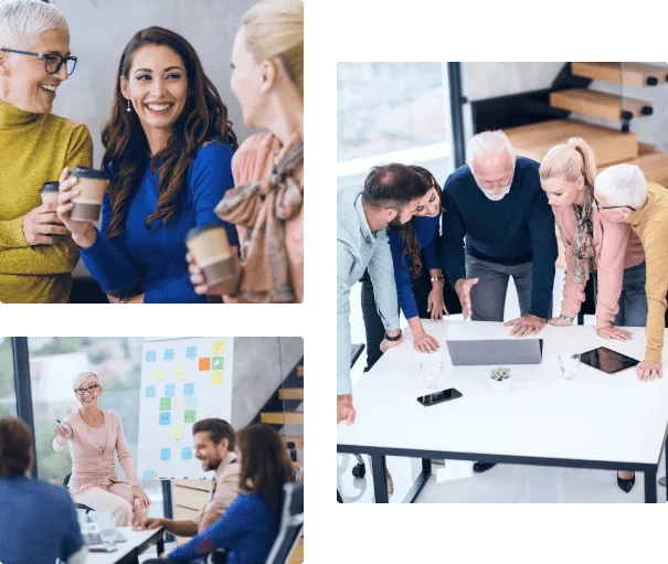 Men & Womens are discussing about digital marketing project in a friendly way.