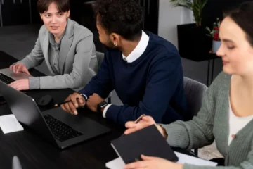 Team using digital workplace tools for remote collaboration
